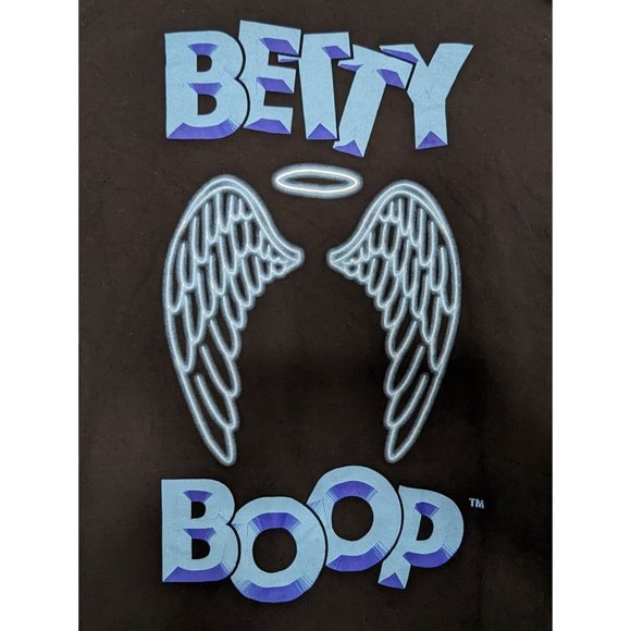 Betty‎ Boop with Angel Wings Biker Chic Black Print front and back Tshirt Tee M - Picture 4 of 6